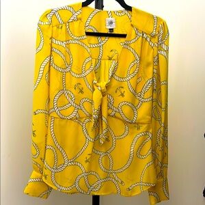 NWOT CAbi Yellow Flutter Sleeve Blouse with Tie Front